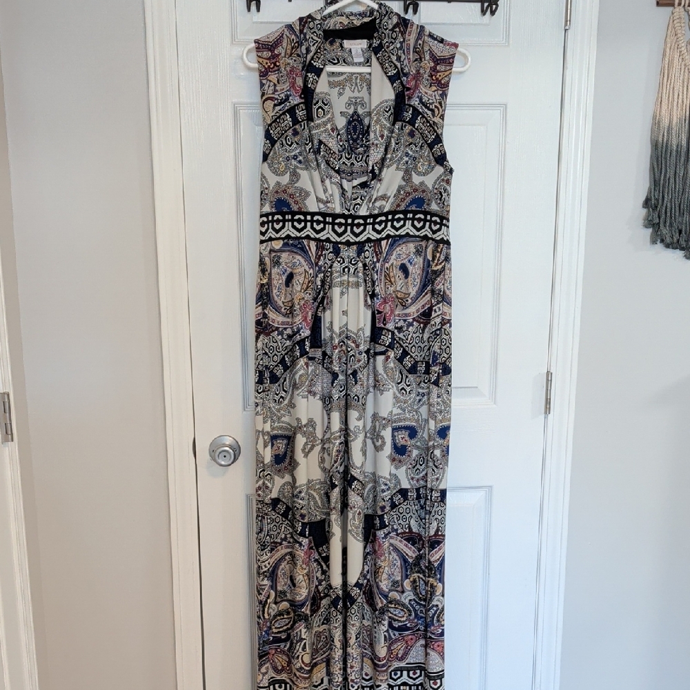 Chico's Black, White and Blue Patterned Maxi Dress.  Size Plus 2.